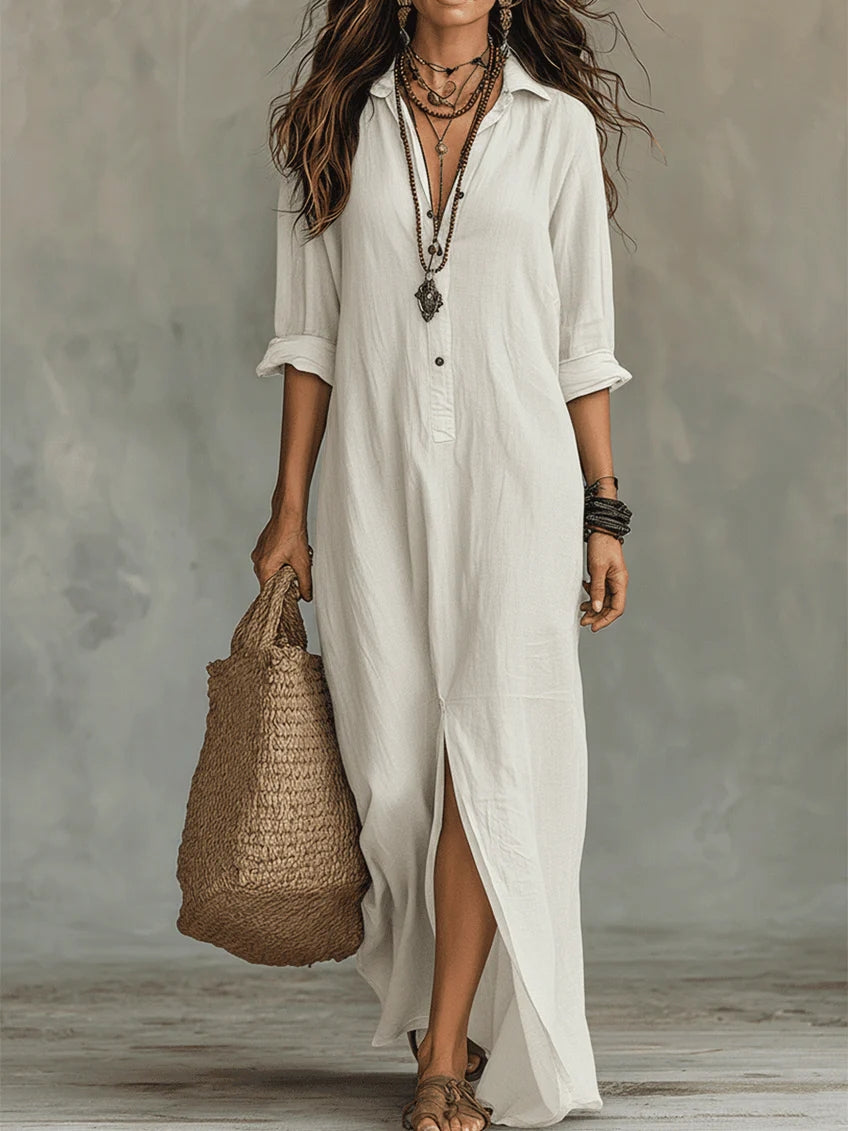 Soline | Black Long Flowy Dress with Buttons